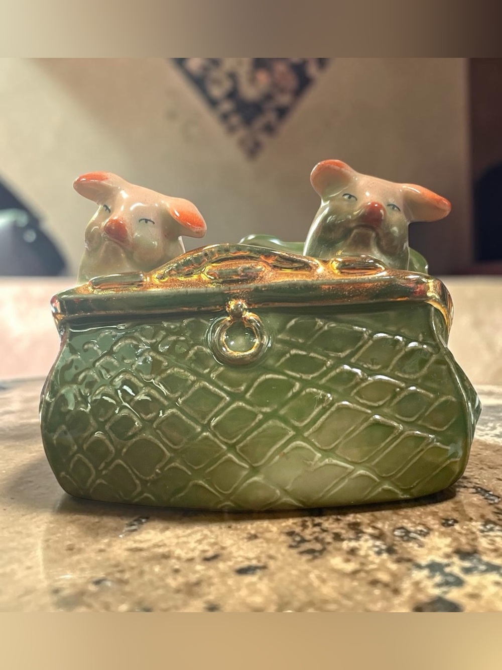 Turn-Of-The-Century Royal Bayreuth German 2 Pigs In a Croc Change Purse Ceramic